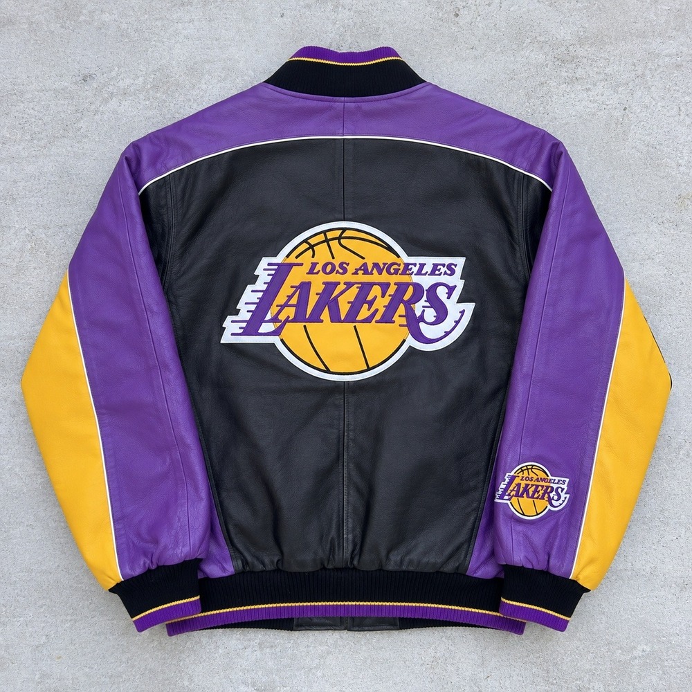 NBA G-III Carl Banks Los Angeles Lakers Leather Jacket Small Purple Black Y2K